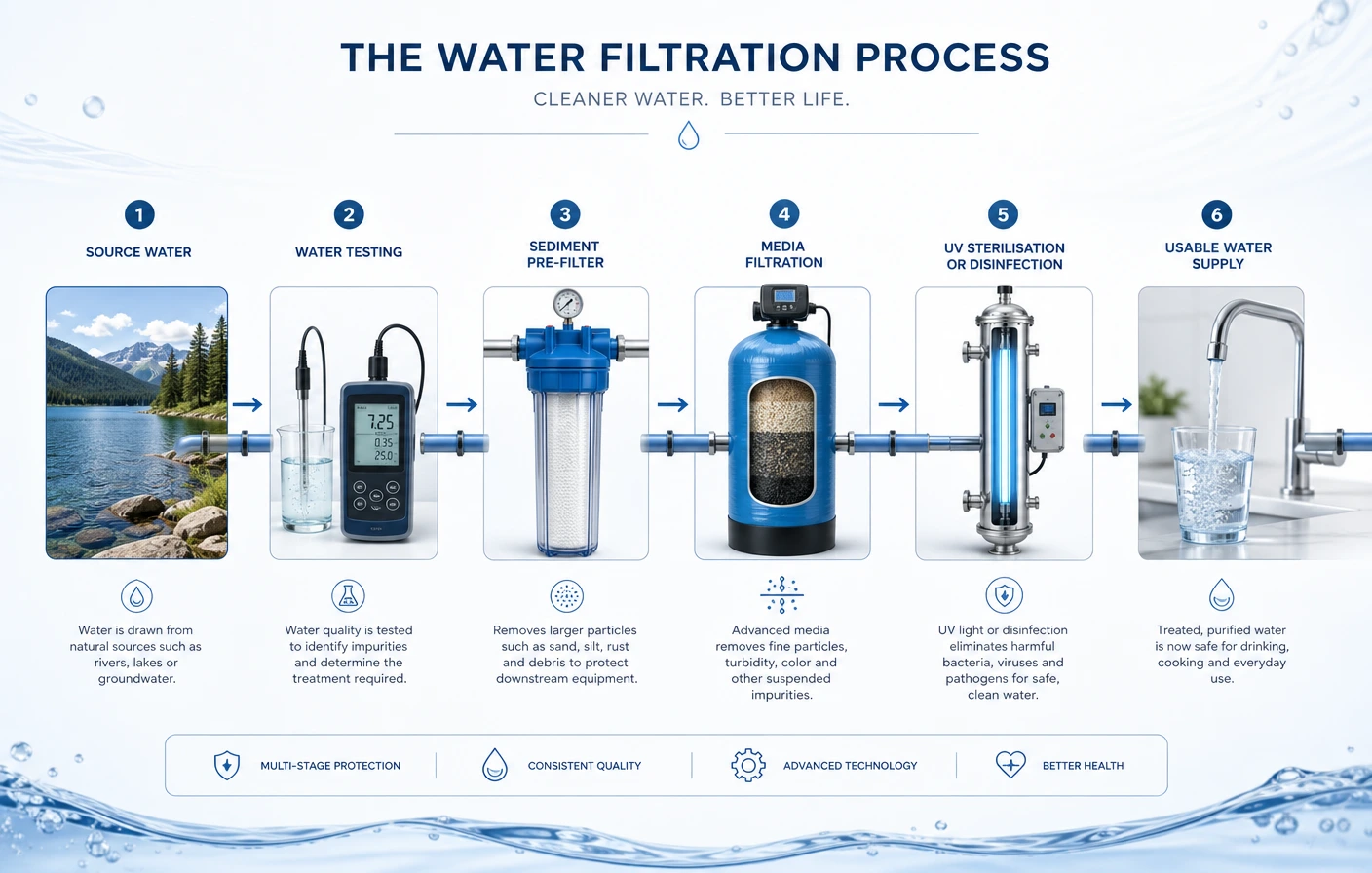 Water filtration process diagram