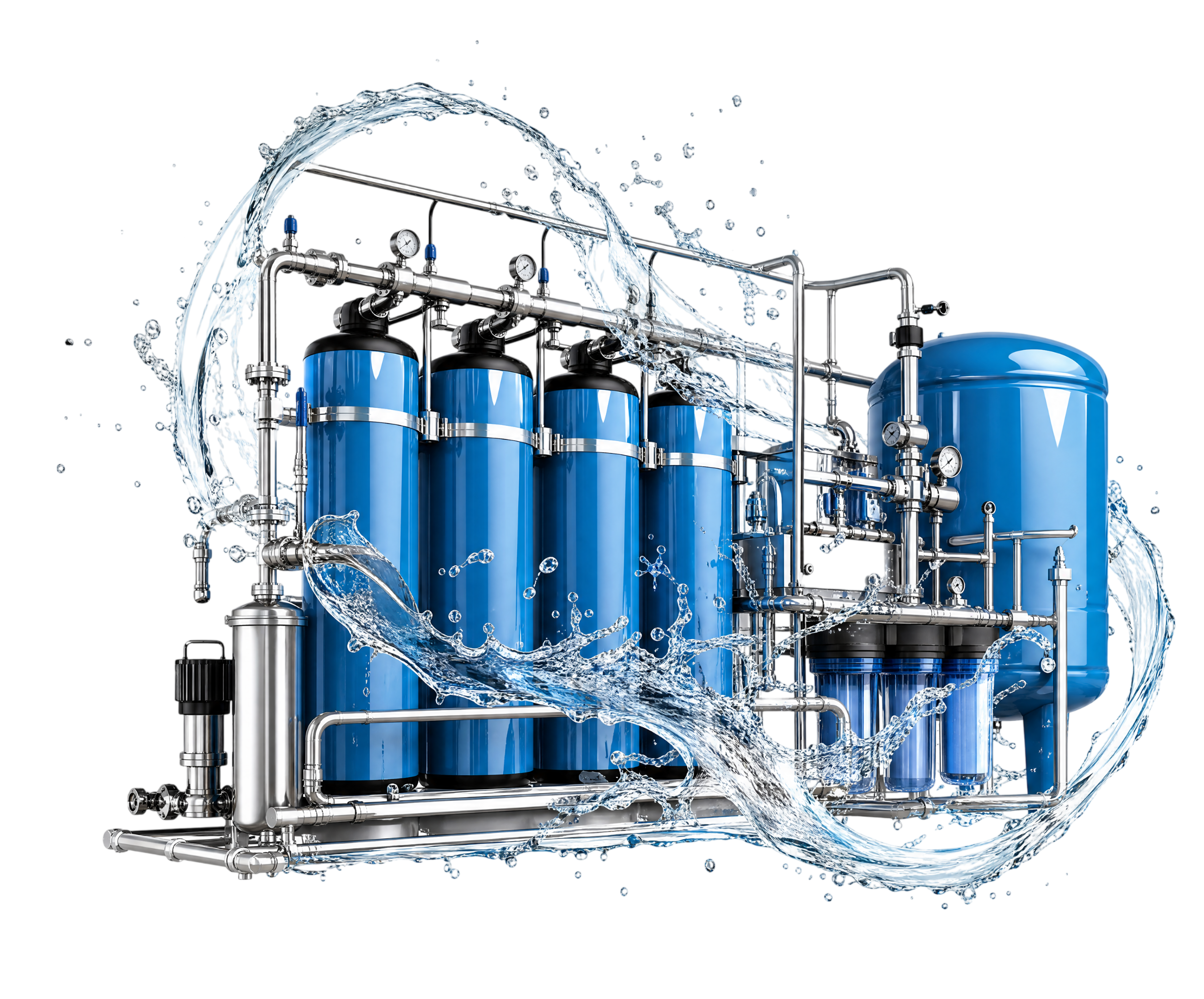 Advanced commercial water filtration system with flowing water effect